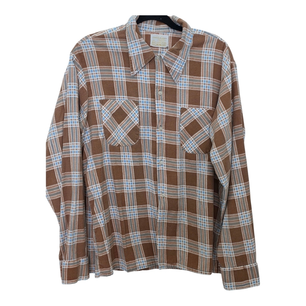 Vintage Sears Kings Road Plaid Brown Shirt Large